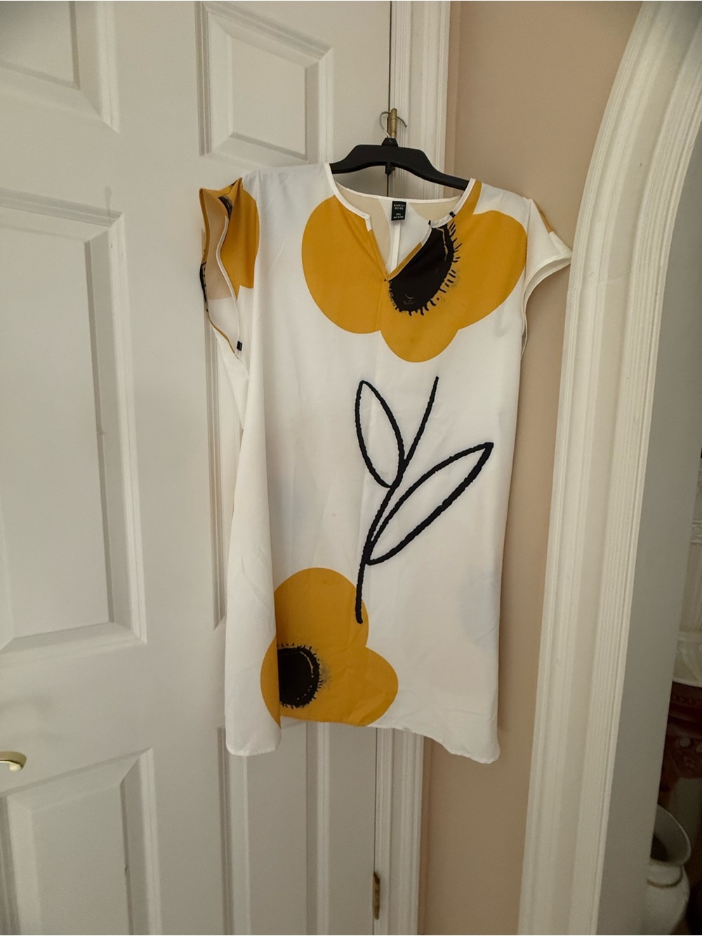 White Shift Dress with Bold Yellow Floral Print